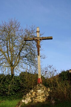 Crucifix in a field near Paris in France, Europe