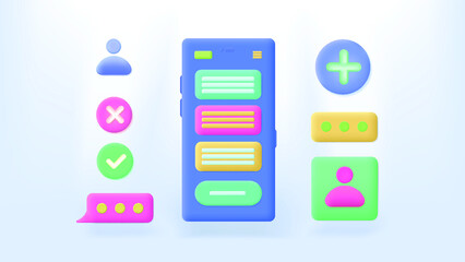 Fake 3d smartphone screen with web layout. Responsive website and user experience concept. Application development