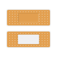 Rectangular Elastic Patch for First Aid. Adhesive Medical Plaster Strip Bandage. Sticker Patch Assistance for Protection Wound, Damage. Antibacterial Sticky Bandage. Isolated Vector Illustration