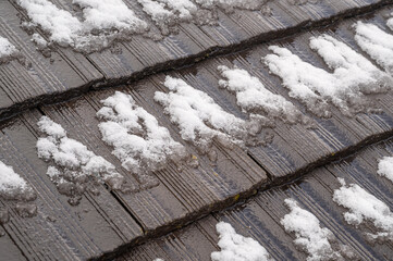 溶け始めた屋根の雪