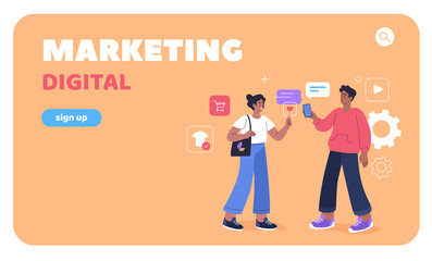 Digital marketing online web site template illustration