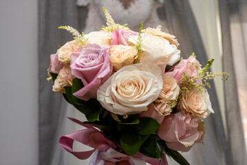 Bridal bouquet made of white and pink roses