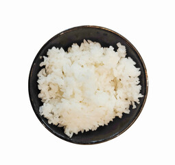 white cooked rice in a bowl on a white background