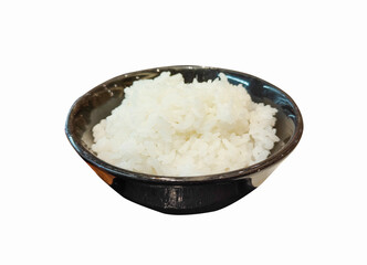 white cooked rice in a bowl on a white background