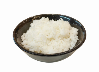 white cooked rice in a bowl on a white background