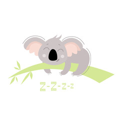 Cute koala sleeping on a bamboo branch