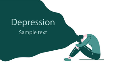 Woman in depression. Vector concept illustration in flat style.