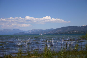 White Boat on the Water at Lake Tahoe, Nevada