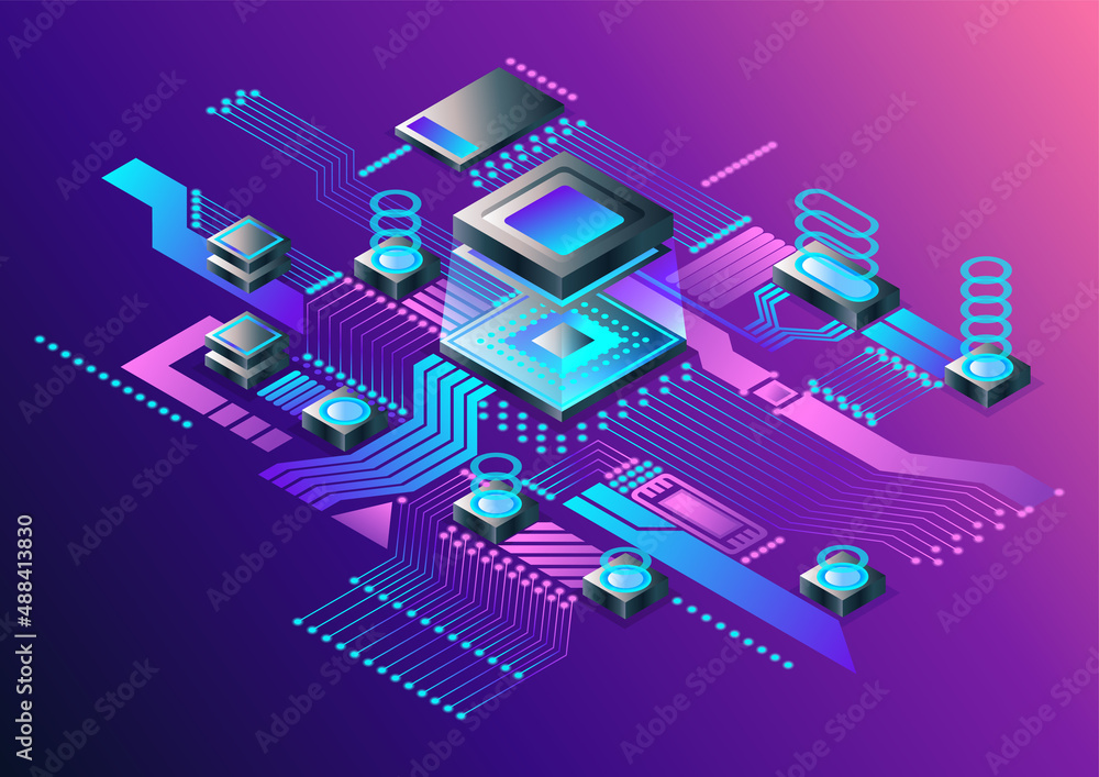 Aufkleber electronic cpu digital chip. abstract computer processor and electronic components on motherboard or