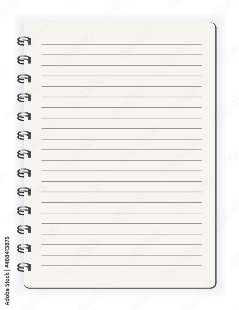 Poster notebook ined. sketchbook blank page. notepad vector isolated mockup. blank mock up with shadow. art