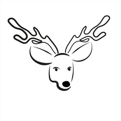 Deer Head Icon Logo, vector image in line art style. Black sketch isolated on white background