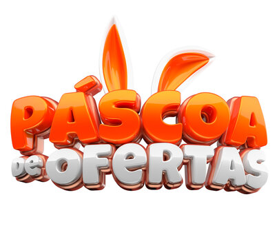 P&Aacute;SCOA DE OFERTAS 3D TEXTO NA COR LARANJADA EM FUNDO ISOLADO