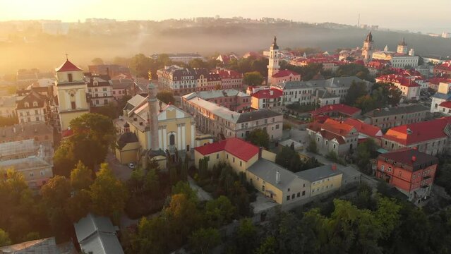 Aerial view of city center of Kamenets-Podolsky in Ukraine