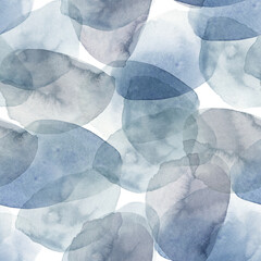 Abstracte noordse print met blauwe geometrische vormen op een witte achtergrond. Aquarel naadloze patroon. Hand getekende marmeren illustratie. Gemengde media kunst