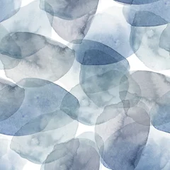 Papier Peint photo autocollant Bleu blanc Imprimé nordique abstrait avec des formes géométriques bleues sur fond blanc. Modèle sans couture aquarelle. Illustration en marbre dessinée à la main. Art technique mixte