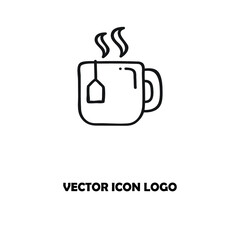 Hot tea cup flat line colored icon.