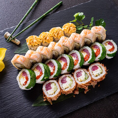 sushi on the black stone