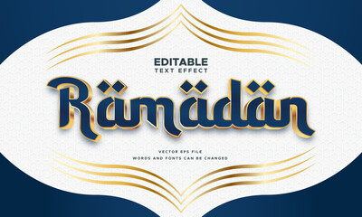 Elegant Ramadan banner with luxury gold text effect. Fancy font style and background template.  