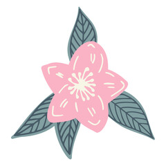 Isolated vector set of abstract colorful blossoming sakura flowers with green leaves