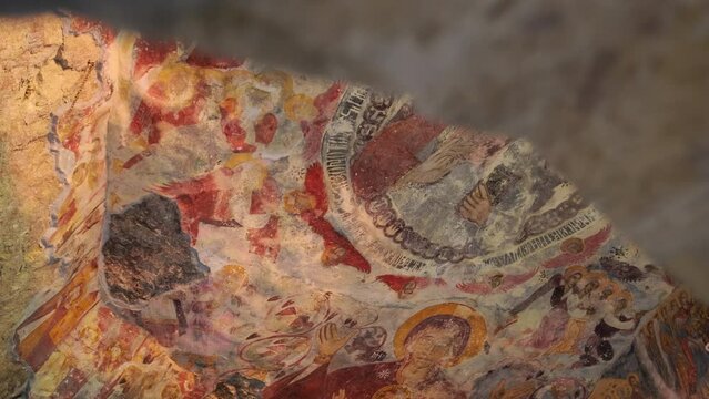 Old christian frescoes with Jesus Christ in Sumela Monastery, Turkey.
