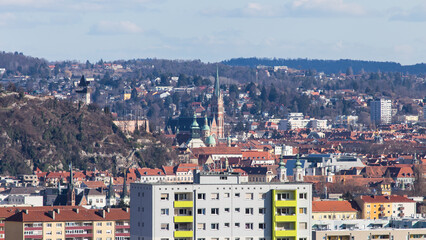 Naklejka premium View over the skyline of Graz during Winter