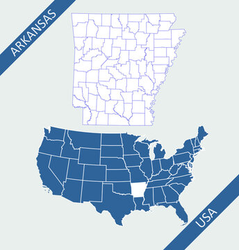 Arkansas county on USA map