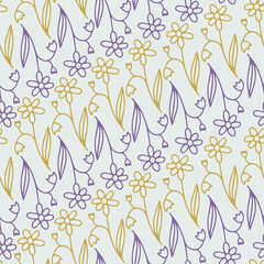 Seamless vector pattern of ornamental lined white abstract flowers in pastel tones