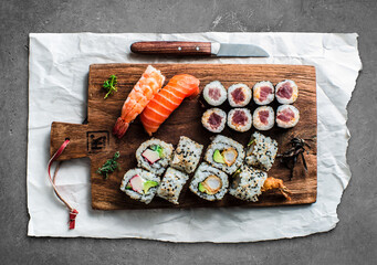 sushi rolls on mat