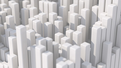 Group of white blocks. Close-up. Abstract illustration, 3d render.