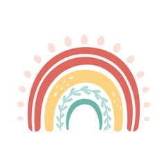 Cute rainbow. Abstract, boho element. Hand drawn vector illustration