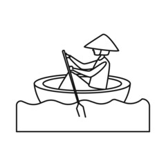 Isolated object of boat and vietnamese icon. Set of boat and paddle stock vector illustration.