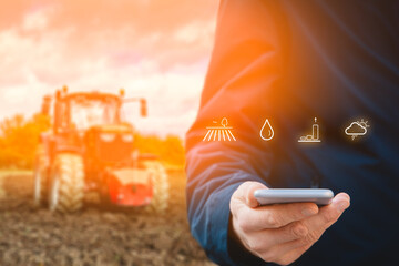 Intelligent agriculture concept with tractor in background