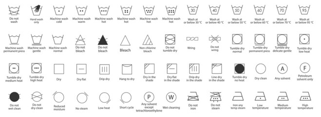 Laundry symbols icon set. Vector illustration.