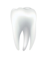 White shining human tooth. Dental medical vector icon. Stomatology clinic symbol. Teeth protection, oral or tooth care. Teeth restoration