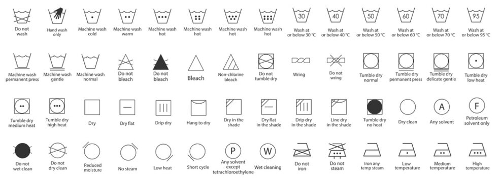 Laundry symbols icon set. Vector illustration.