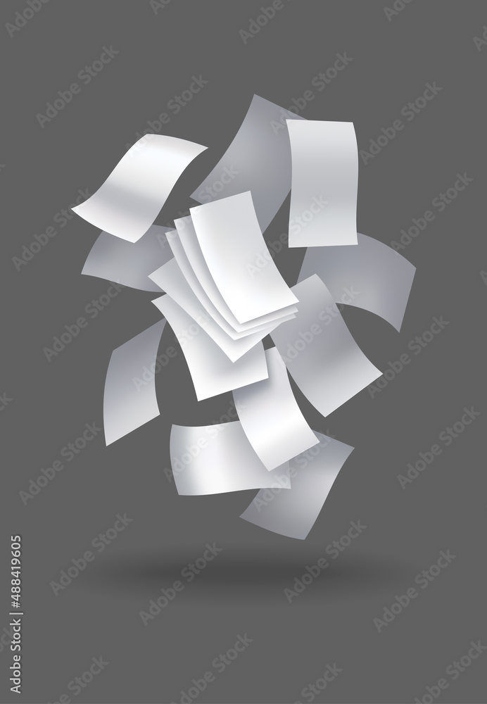 Poster realistic falling paper sheets. set of flying curved leaves of paper. vector loose soar of notes wit