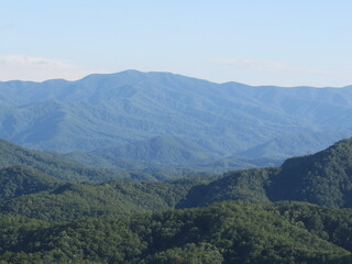 Mountains on a clear blue day, in the smoky mountains, in Gatlinberg Tennessee. 