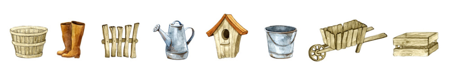 Farm watercolor set of elements. Watercolor illustration for design, print, fashion, fabric, wallpaper, web or background. © Mariya Tarasova