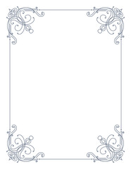 Decorative frame with swirls corners. Elegance border. Simple contour for wedding, greeting banner design. Isolated vector illustration