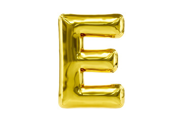 Golden party font metellic golden letter E made of realistic helium balloon, Premium 3d illustration.