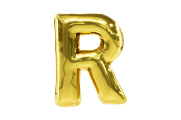 Golden party font metellic golden letter R made of realistic helium balloon, Premium 3d illustration.