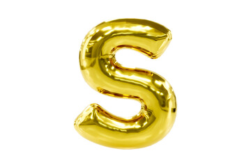 Golden party font metellic golden letter S made of realistic helium balloon, Premium 3d illustration.