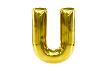 Golden party font metellic golden letter U made of realistic helium balloon, Premium 3d illustration. © trimailova