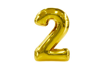 Golden number 2 made of realistic helium party balloon, Premium 3d illustration.