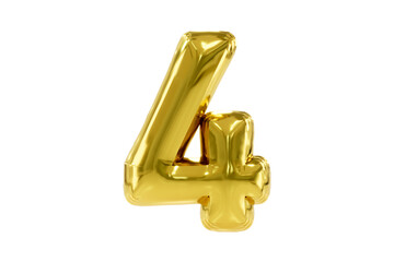 Golden number 4 made of realistic helium party balloon, Premium 3d illustration.