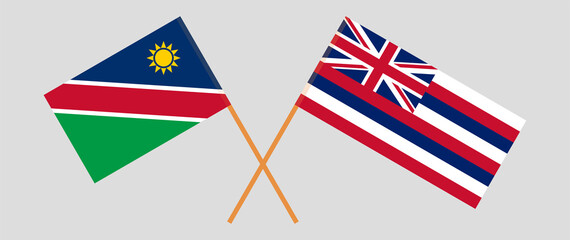 Crossed flags of Namibia and The State Of Hawaii. Official colors. Correct proportion
