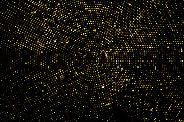 Gold Glitter Halftone Dotted Backdrop. Abstract Circular Retro Pattern. Pop Art Style Background. Golden Explosion Of Confetti. Digitally Generated Image. Vector Illustration, Eps 10.  
