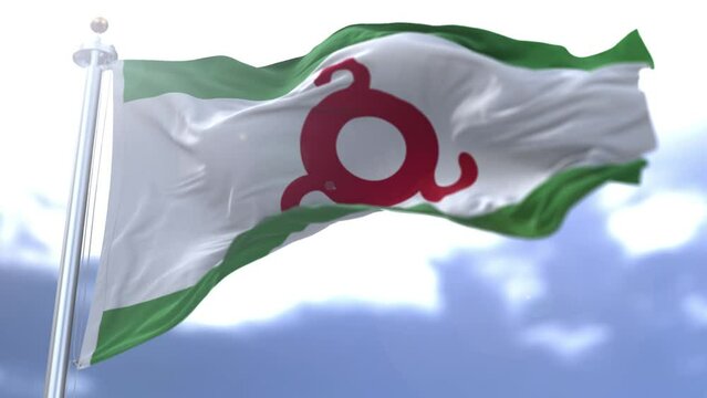 Ingushetia flag waving against the sky. High quality 4k footage