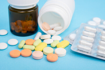 pills, antibiotics and drugs close-up