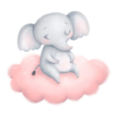 Illustration of cute animals sweet dreams. Good night elephant.